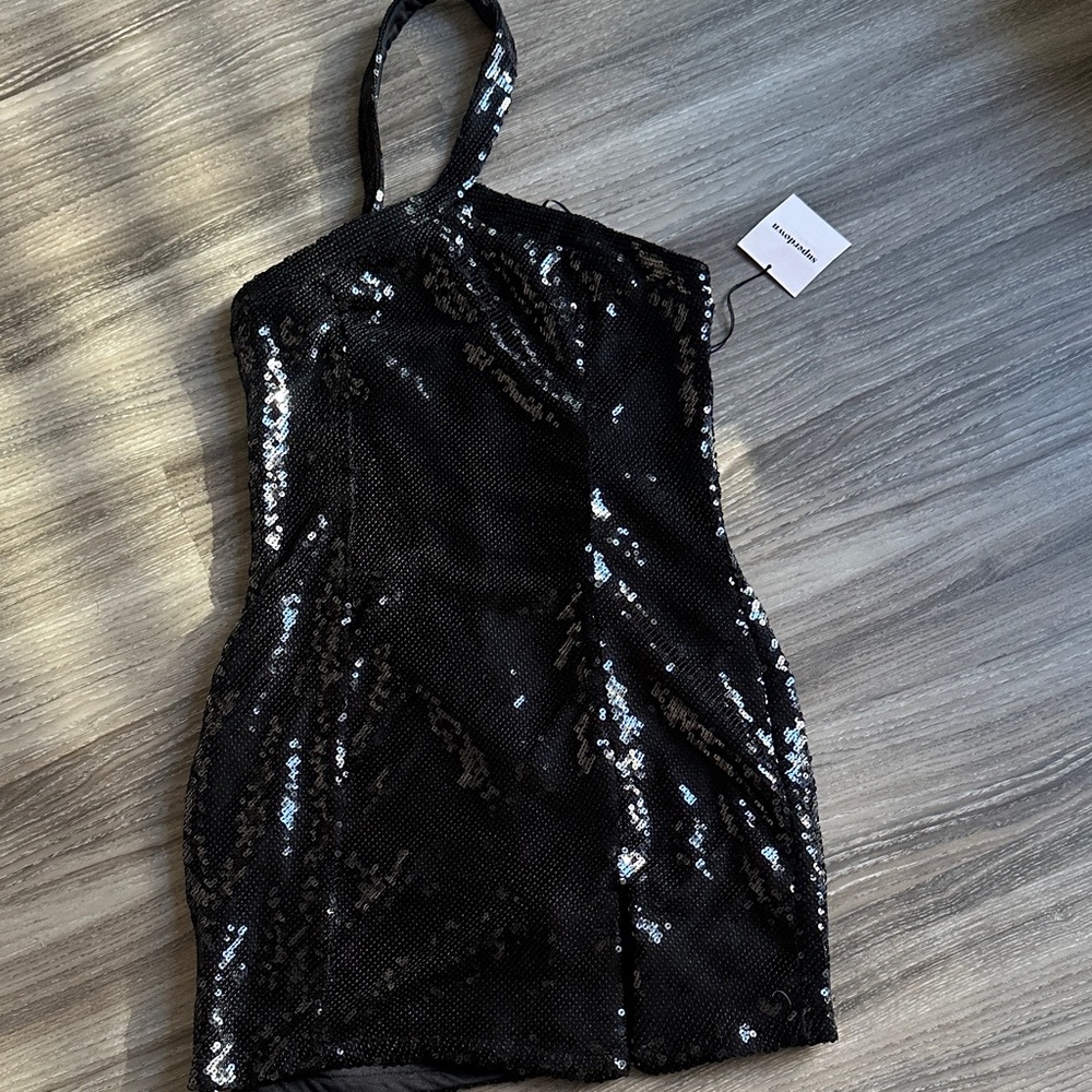 superdown Black Sequin One Shoulder Dress